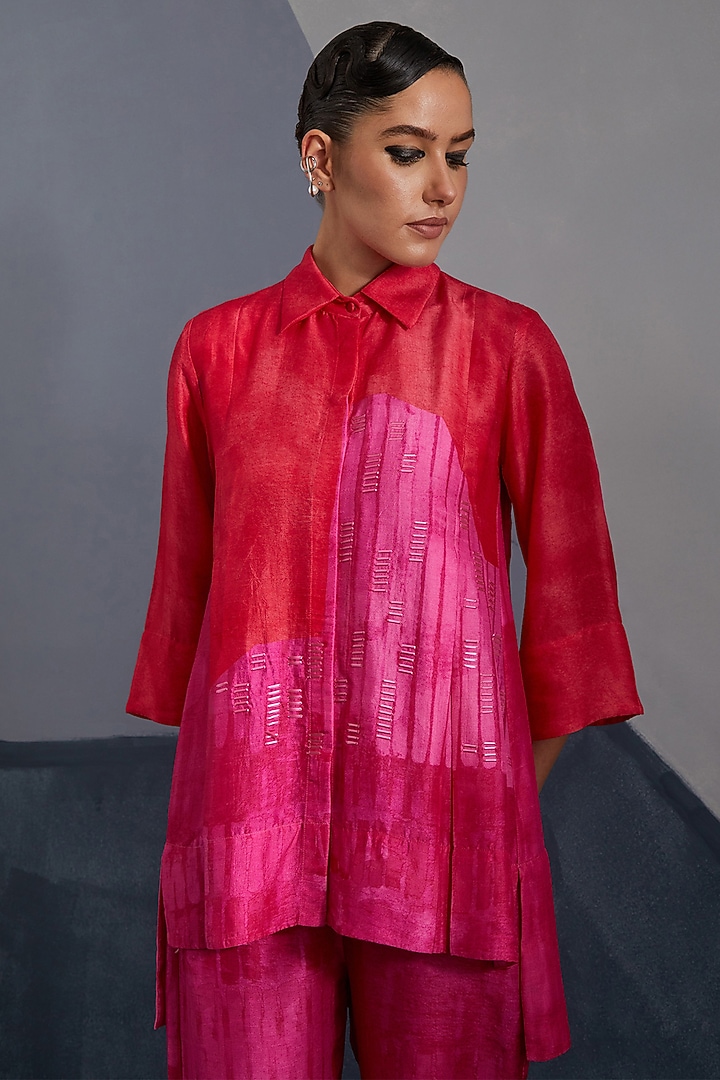 Vermilion & Fuchsia Dupion Silk Printed Co-Ord Set by CLOS at Pernia's Pop Up Shop