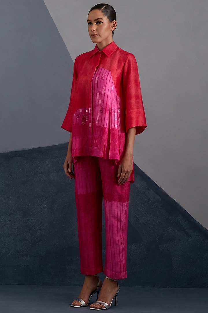 Vermilion & Fuchsia Dupion Silk Printed Co-Ord Set by CLOS at Pernia's Pop Up Shop