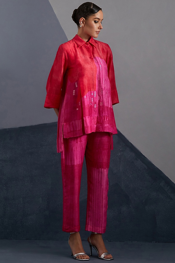 Vermilion & Fuchsia Dupion Silk Printed Co-Ord Set by CLOS at Pernia's Pop Up Shop