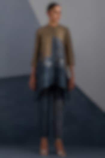 Terra & Slate Grey Dupion Silk Printed Tunic Set by CLOS at Pernia's Pop Up Shop