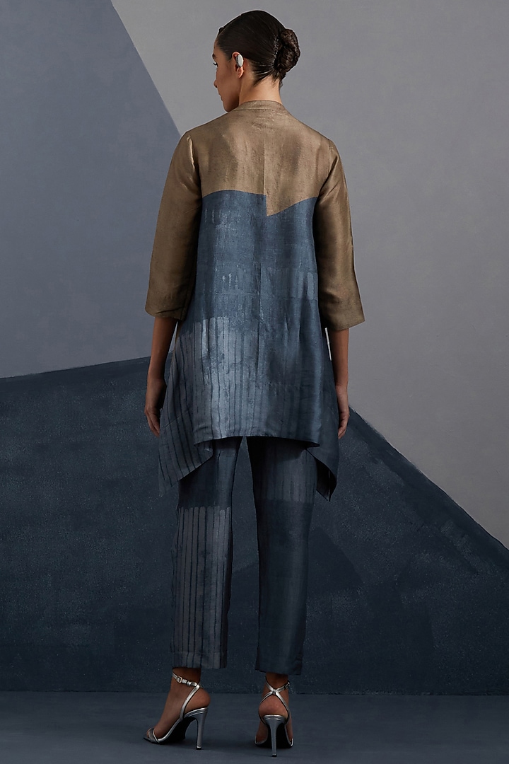 Terra & Slate Grey Dupion Silk Printed Tunic Set by CLOS at Pernia's Pop Up Shop