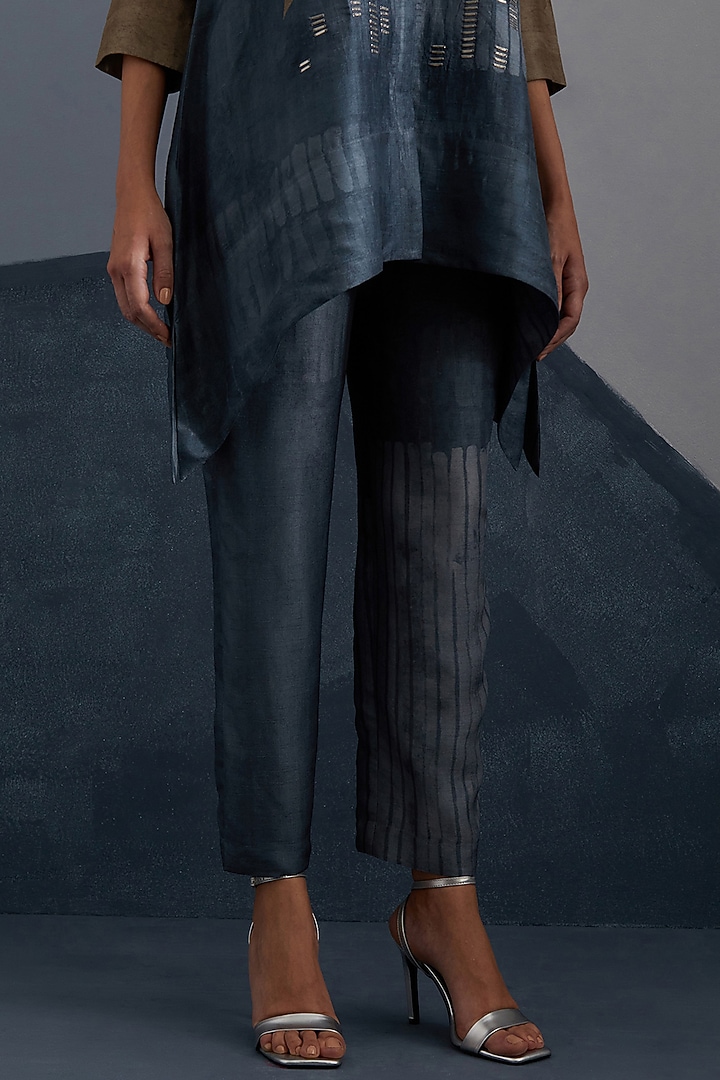 Terra & Slate Grey Dupion Silk Printed Tunic Set by CLOS at Pernia's Pop Up Shop