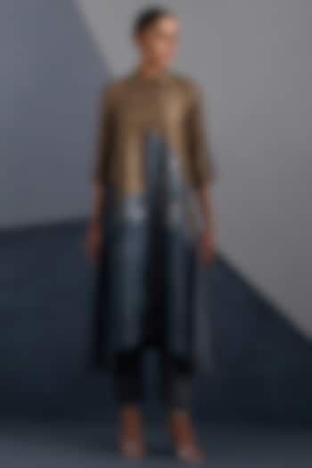 Terra & Slate Grey Dupion Silk Printed Tunic Set by CLOS at Pernia's Pop Up Shop