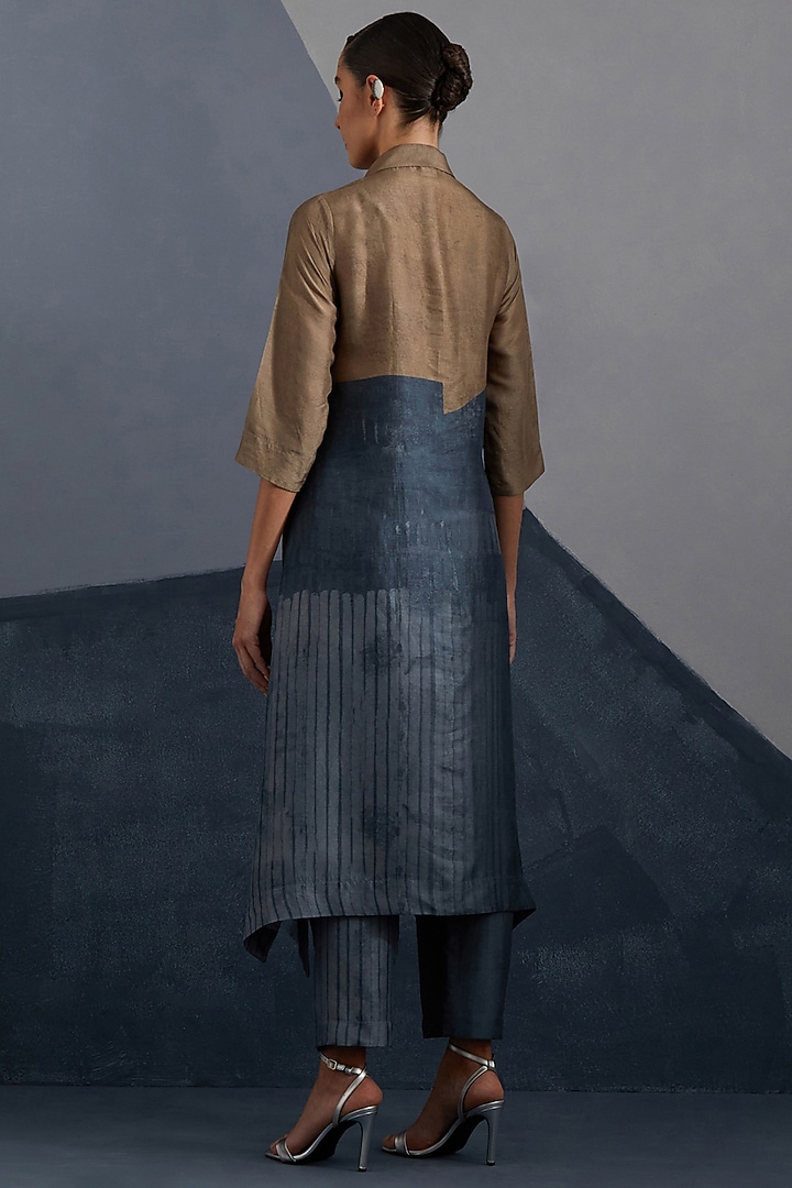 Terra & Slate Grey Dupion Silk Printed Tunic Set by CLOS at Pernia's Pop Up Shop