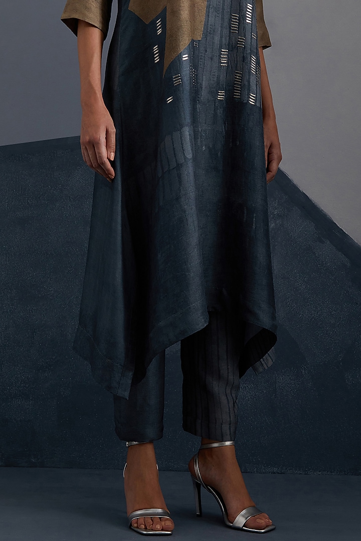 Terra & Slate Grey Dupion Silk Printed Tunic Set by CLOS at Pernia's Pop Up Shop