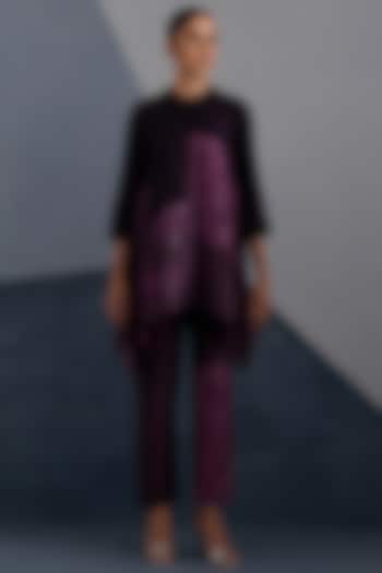 Plum & Indigo Dupion Silk Printed Tunic Set by CLOS at Pernia's Pop Up Shop