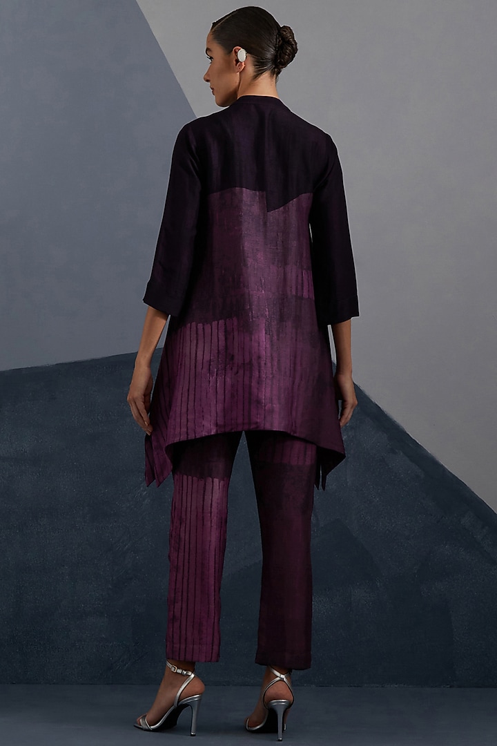 Plum & Indigo Dupion Silk Printed Tunic Set by CLOS at Pernia's Pop Up Shop