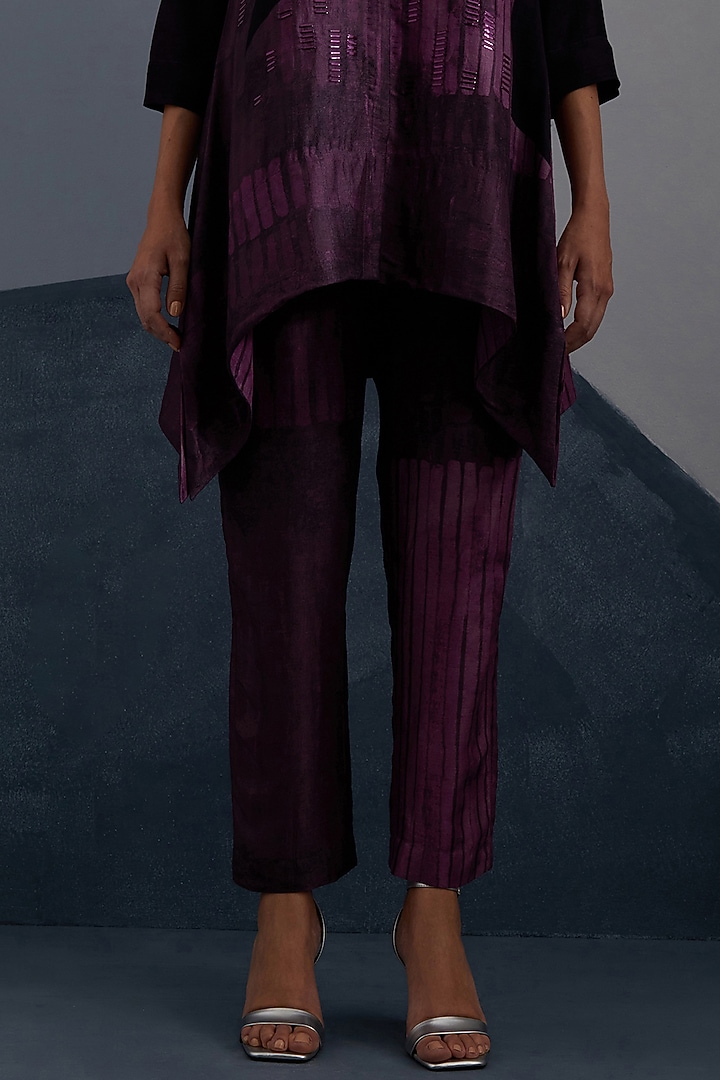Plum & Indigo Dupion Silk Printed Tunic Set by CLOS at Pernia's Pop Up Shop