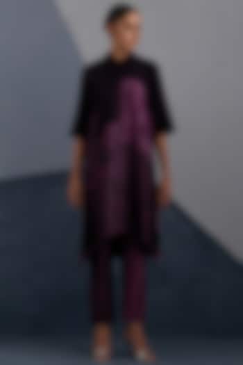 Plum & Indigo Dupion Silk Printed High-Low Tunic Set by CLOS at Pernia's Pop Up Shop