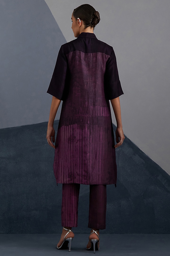 Plum & Indigo Dupion Silk Printed High-Low Tunic Set by CLOS at Pernia's Pop Up Shop