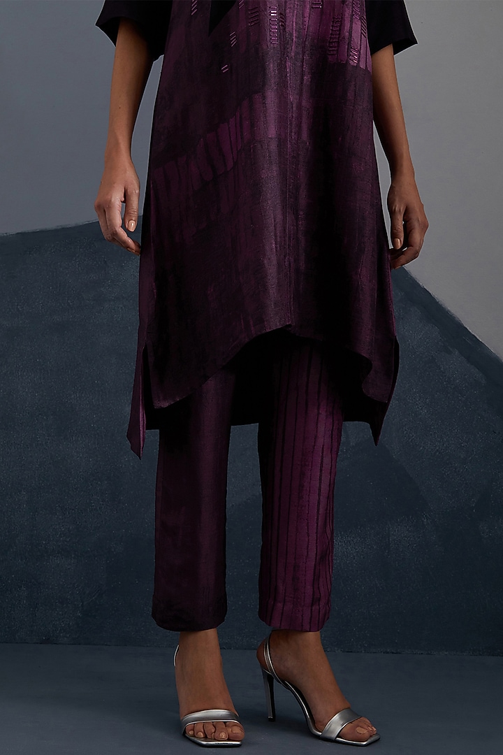 Plum & Indigo Dupion Silk Printed High-Low Tunic Set by CLOS at Pernia's Pop Up Shop
