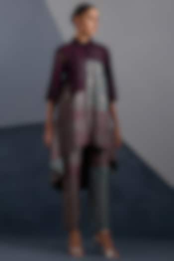 Aubergine & Teal Dupion Silk Printed Tunic Set by CLOS at Pernia's Pop Up Shop