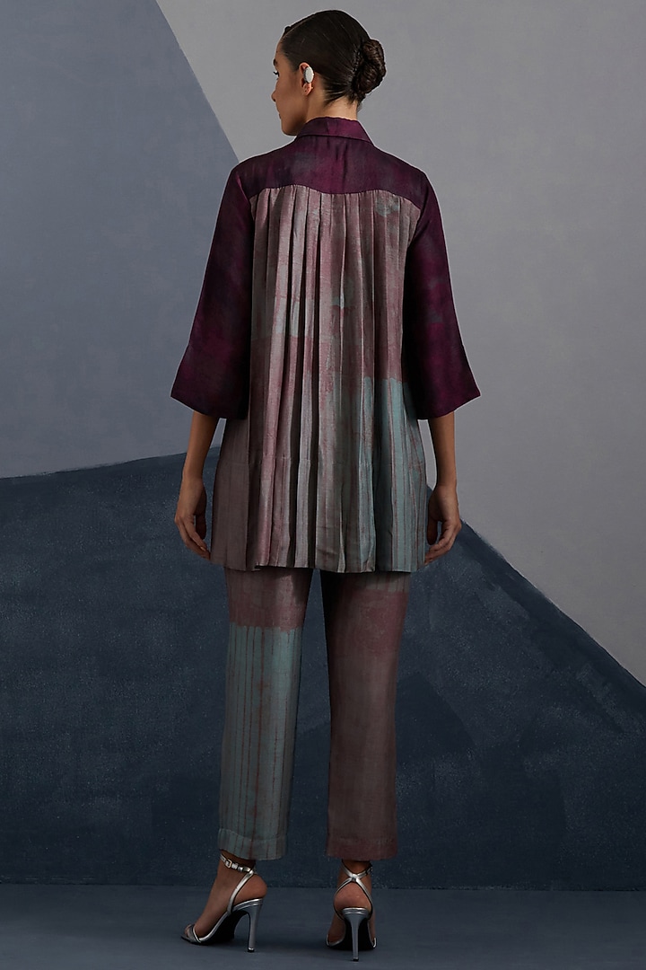 Aubergine & Teal Dupion Silk Printed Co-Ord Set by CLOS at Pernia's Pop Up Shop