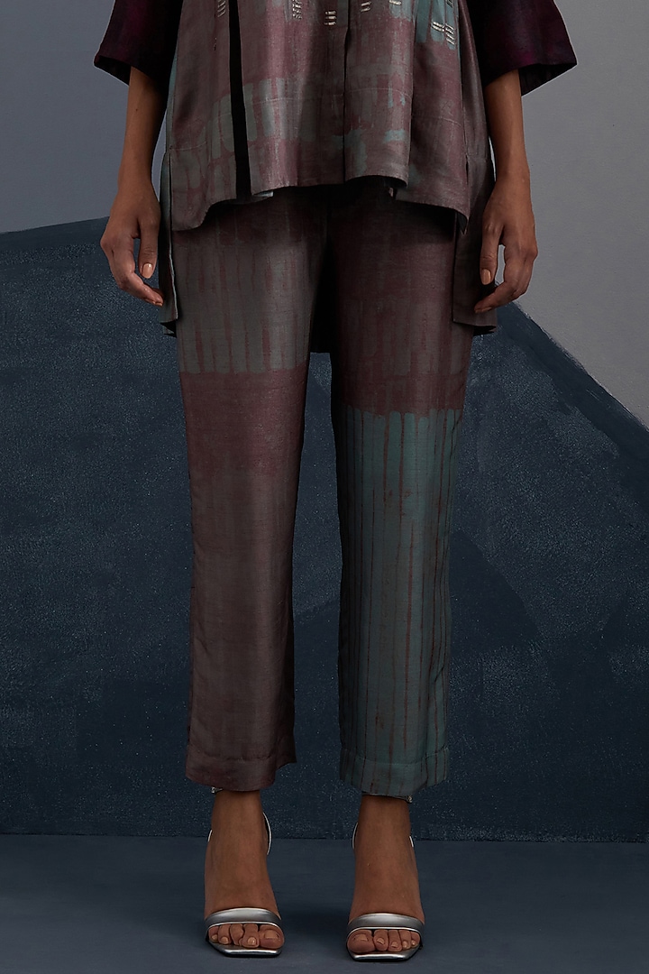Aubergine & Teal Dupion Silk Printed Co-Ord Set by CLOS at Pernia's Pop Up Shop