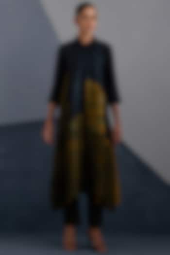 Midnight Blue & Gold Dupion Silk Printed Asymmetric Tunic Set by CLOS at Pernia's Pop Up Shop