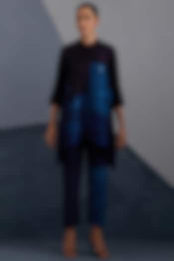 Ink & Sapphire Blue Dupion Silk Printed Tunic Set by CLOS at Pernia's Pop Up Shop