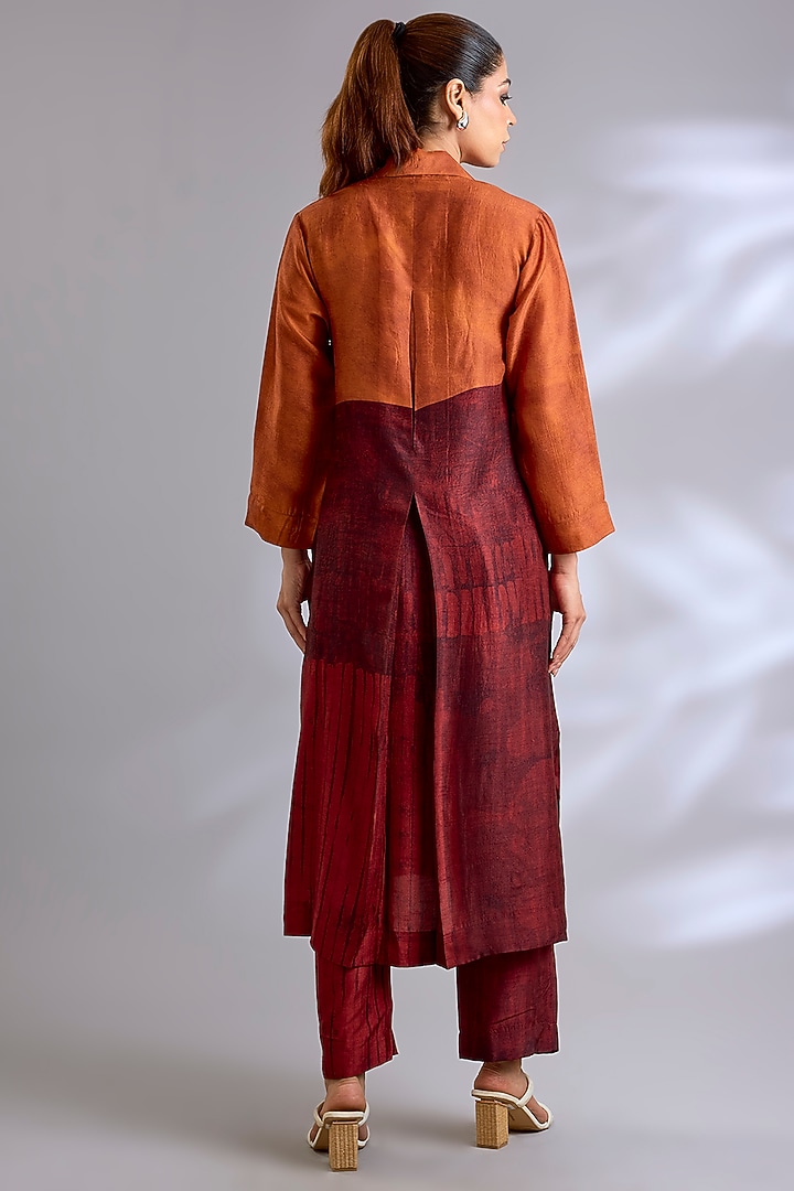 Rust & Crimson Dupion Silk Printed Straight Kurta Set by CLOS at Pernia's Pop Up Shop