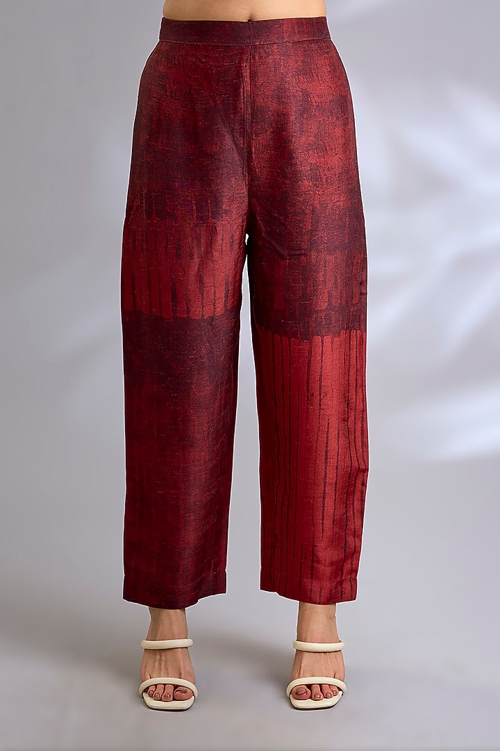 Rust & Crimson Dupion Silk Printed Straight Kurta Set by CLOS at Pernia's Pop Up Shop