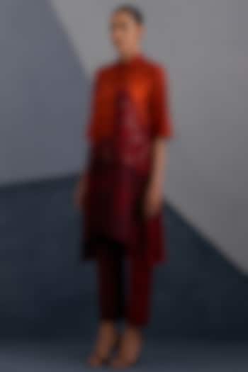 Rust & Crimson Dupion Silk Printed High-Low Tunic Set by CLOS at Pernia's Pop Up Shop