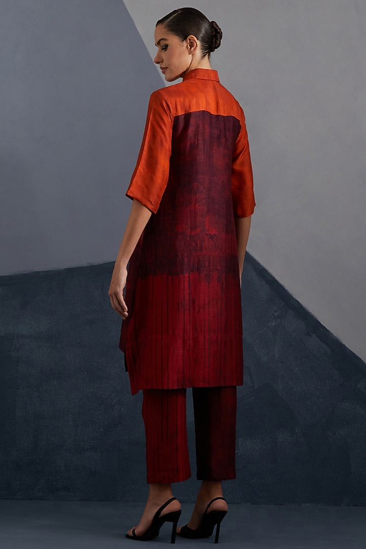 Rust & Crimson Dupion Silk Printed High-Low Tunic Set by CLOS at Pernia's Pop Up Shop