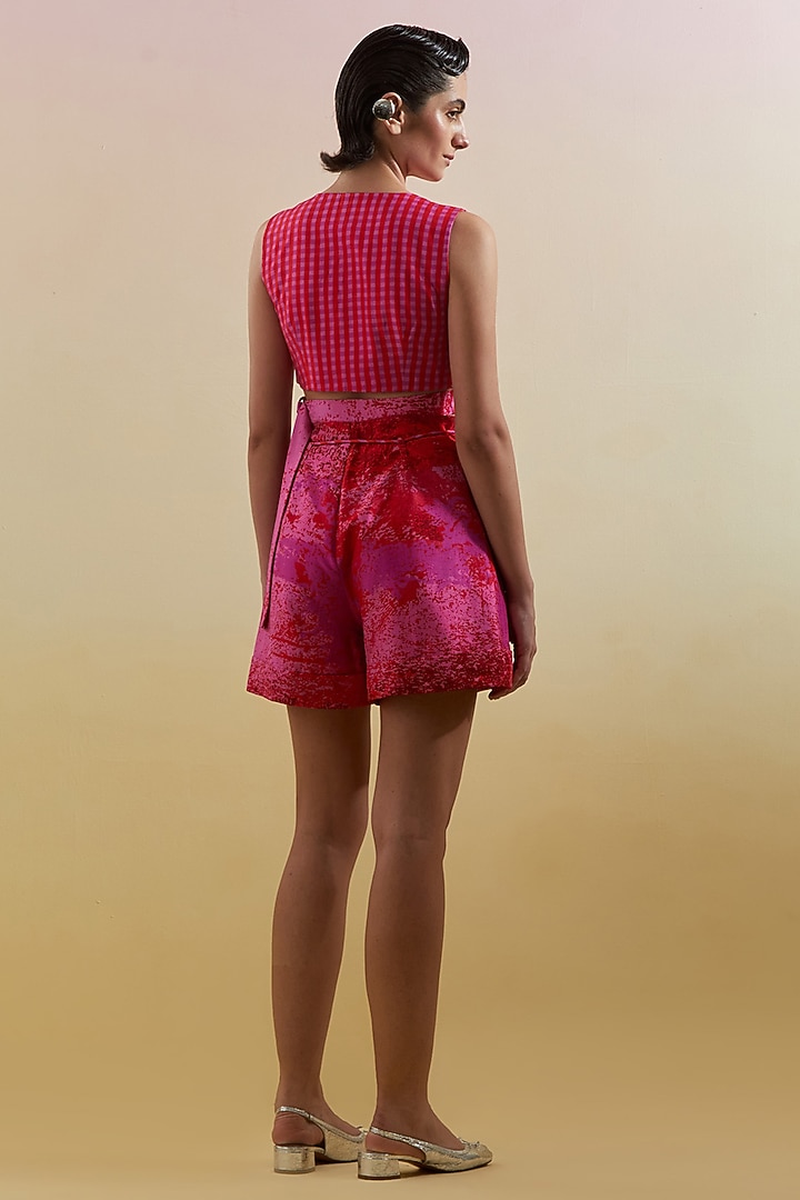 Fuchsia & Red Dupion Silk Printed Co-Ord Set by CLOS at Pernia's Pop Up Shop