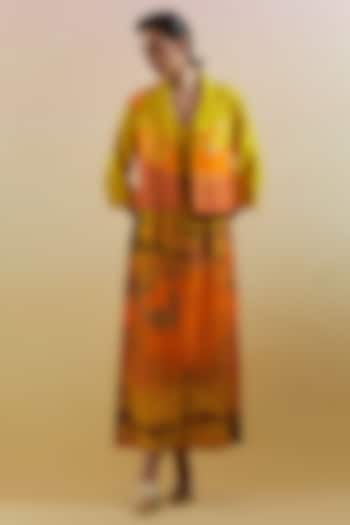 Yellow & Orange Dupion Silk Printed Structured Jacket Set by CLOS at Pernia's Pop Up Shop