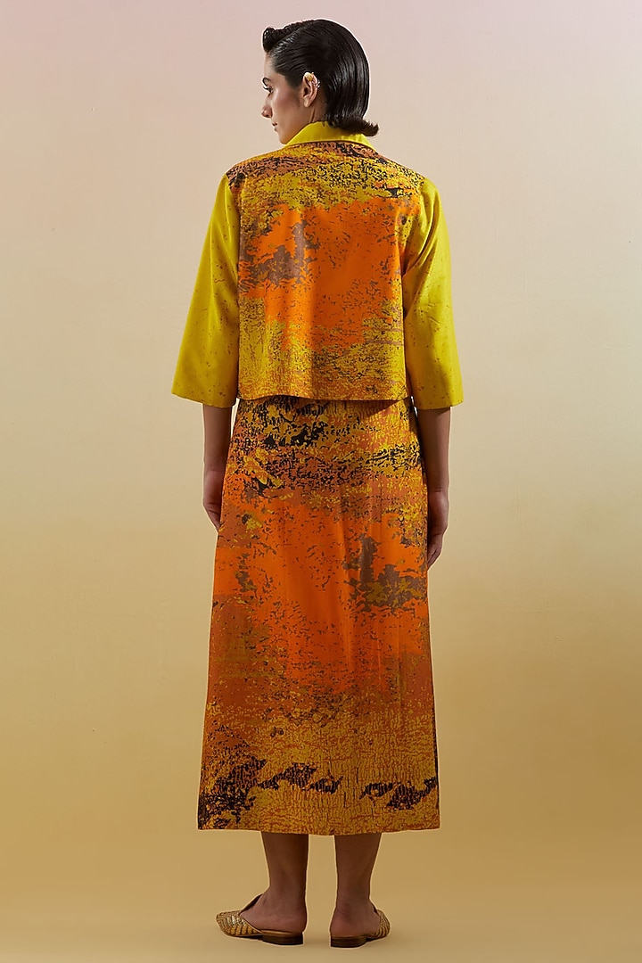 Yellow & Orange Dupion Silk Printed Structured Jacket Set by CLOS at Pernia's Pop Up Shop