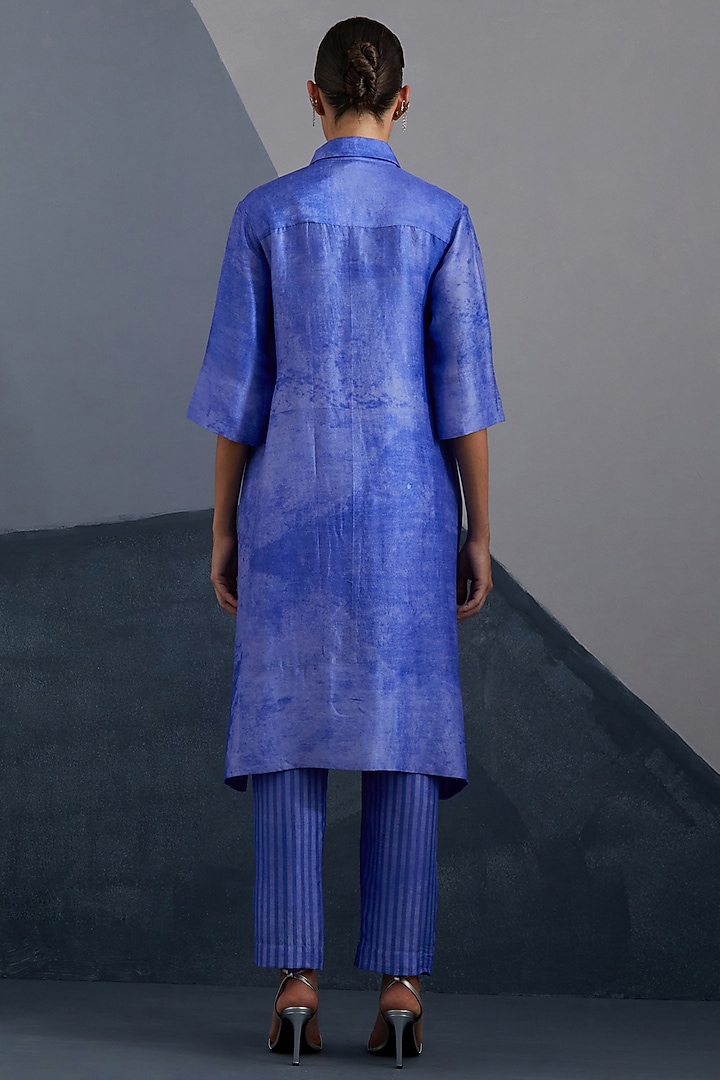 Cobalt & Indigo Dupion Silk Printed High-Low Tunic Set by CLOS at Pernia's Pop Up Shop