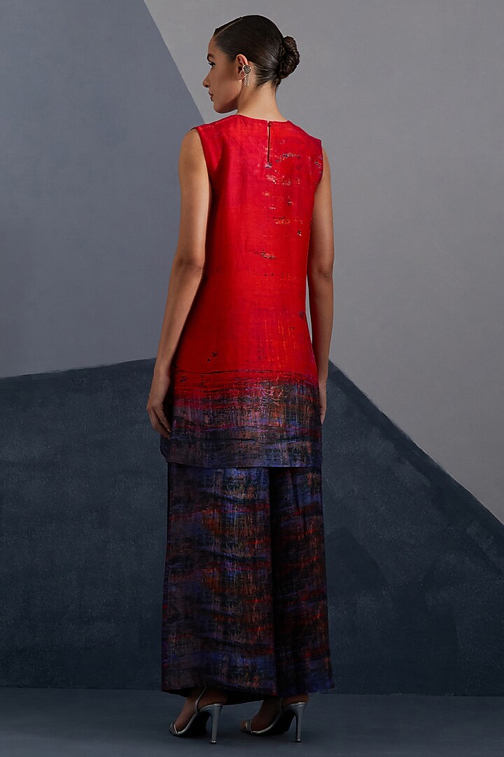 Ruby Red & Slate Black Dupion Silk Printed Boxy Tunic Set by CLOS at Pernia's Pop Up Shop
