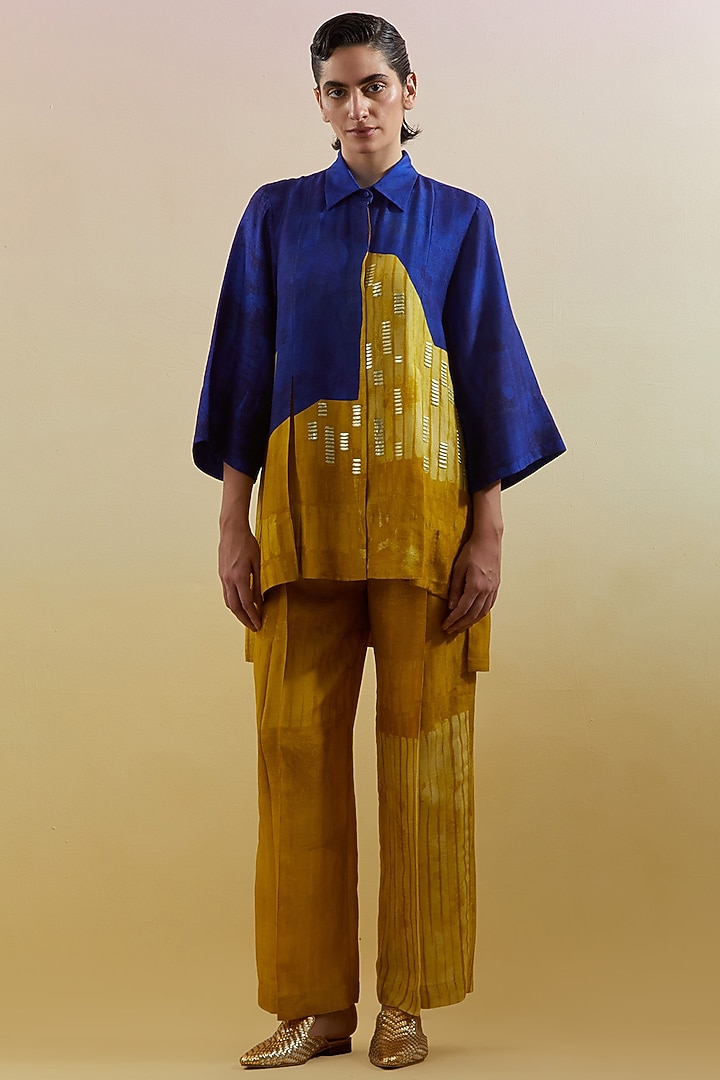 Azure & Amber Dupion Silk Printed Co-Ord Set by CLOS at Pernia's Pop Up Shop