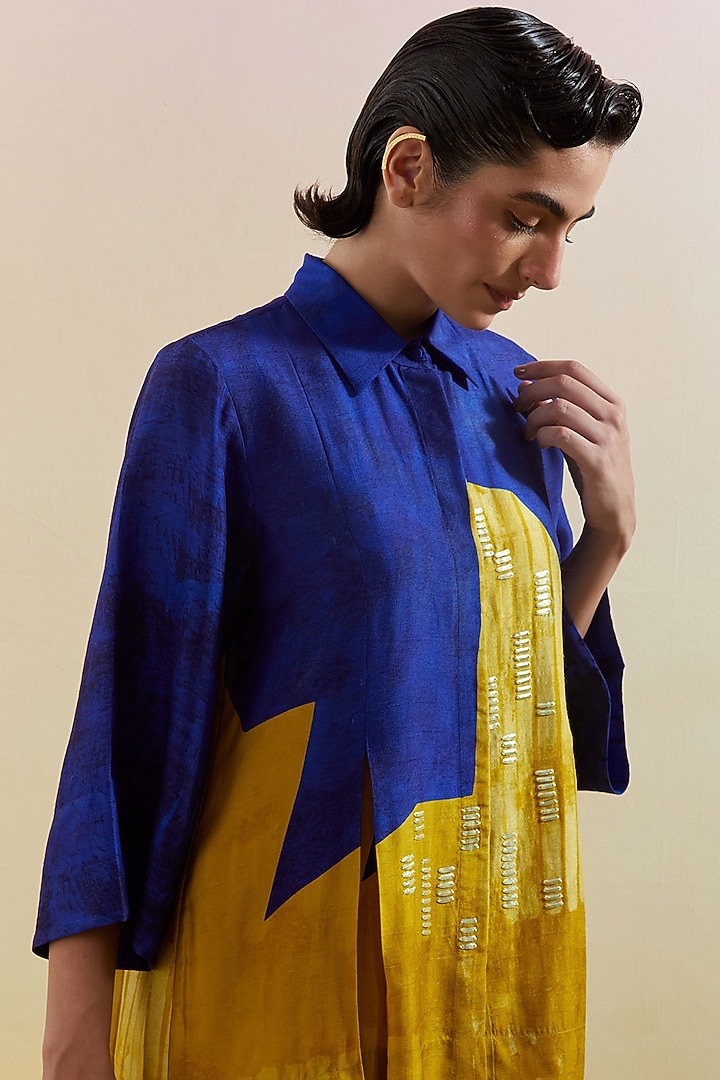 Azure & Amber Dupion Silk Printed Co-Ord Set by CLOS at Pernia's Pop Up Shop