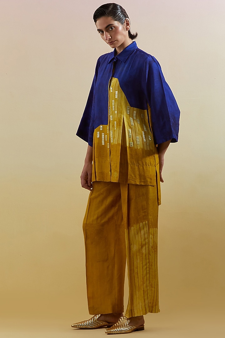 Azure & Amber Dupion Silk Printed Co-Ord Set by CLOS at Pernia's Pop Up Shop