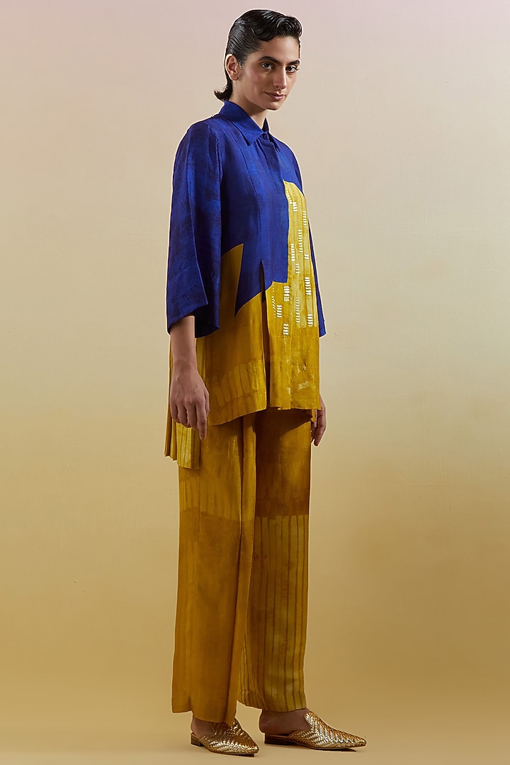 Azure & Amber Dupion Silk Printed Co-Ord Set by CLOS at Pernia's Pop Up Shop