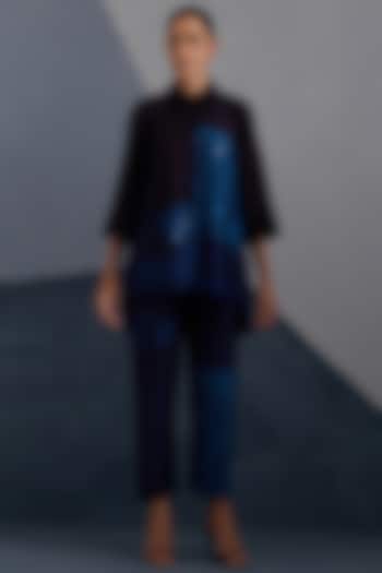 Ink & Sapphire Blue Dupion Silk Printed Co-Ord Set by CLOS at Pernia's Pop Up Shop