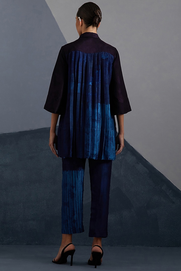 Ink & Sapphire Blue Dupion Silk Printed Co-Ord Set by CLOS at Pernia's Pop Up Shop