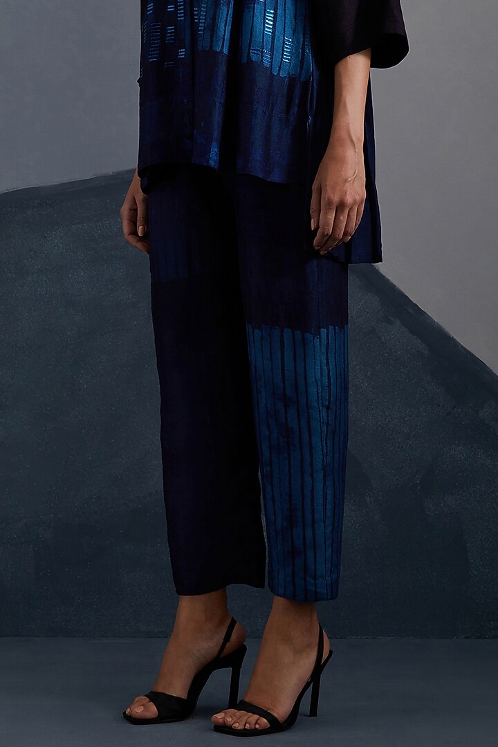 Ink & Sapphire Blue Dupion Silk Printed Co-Ord Set by CLOS at Pernia's Pop Up Shop