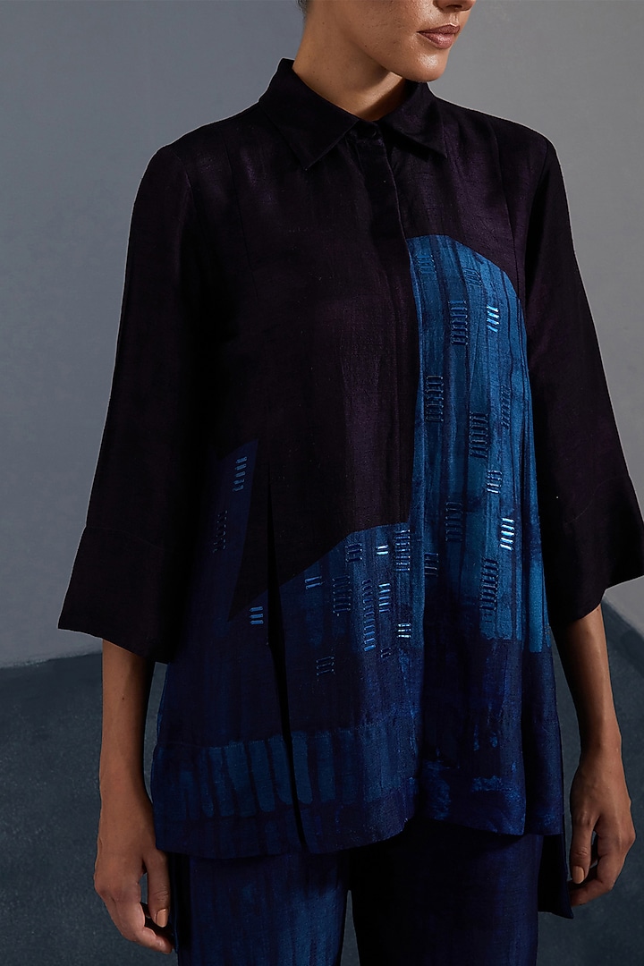 Ink & Sapphire Blue Dupion Silk Printed Co-Ord Set by CLOS at Pernia's Pop Up Shop
