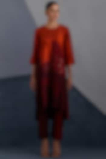 Rust & Crimson Dupion Silk Printed Co-Ord Set by CLOS at Pernia's Pop Up Shop