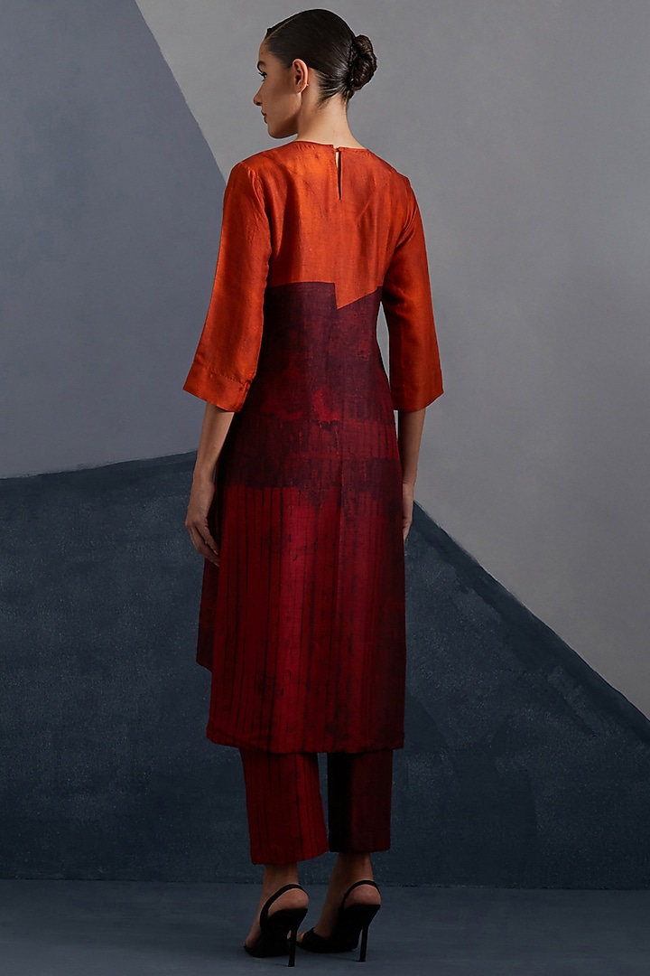 Rust & Crimson Dupion Silk Printed Co-Ord Set by CLOS at Pernia's Pop Up Shop