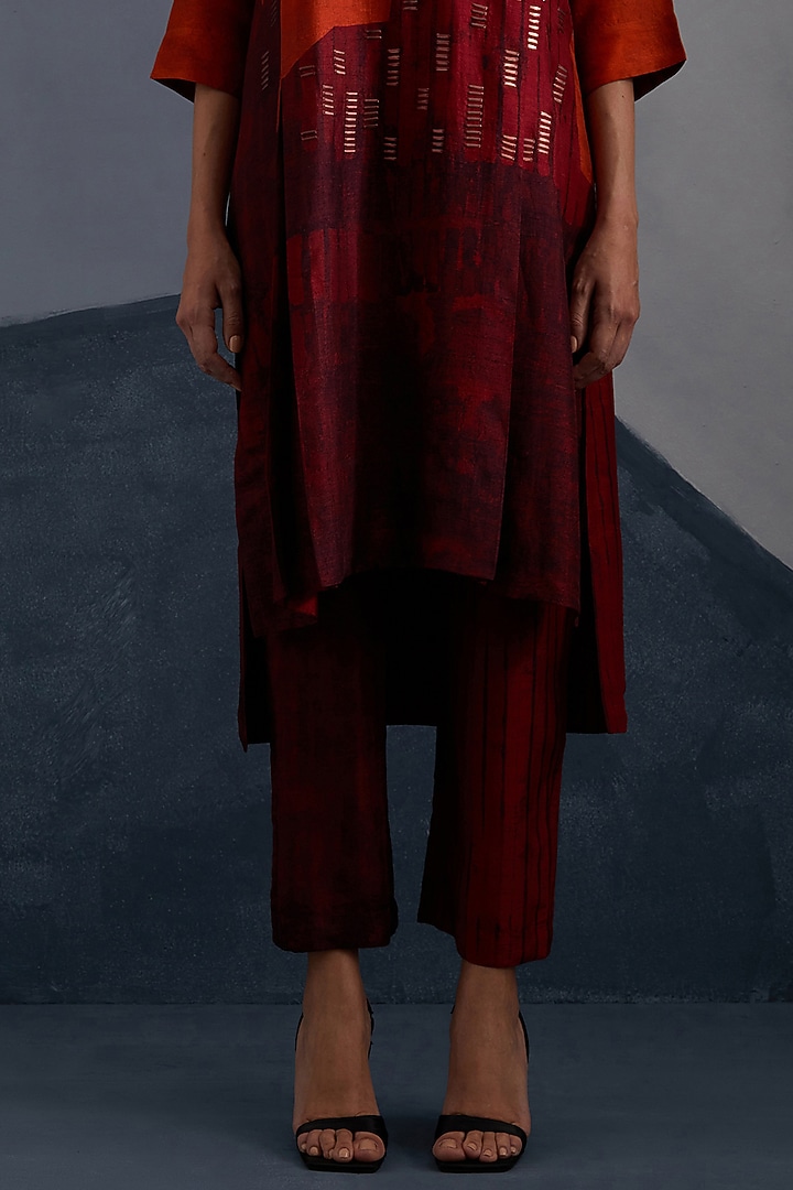 Rust & Crimson Dupion Silk Printed Co-Ord Set by CLOS at Pernia's Pop Up Shop