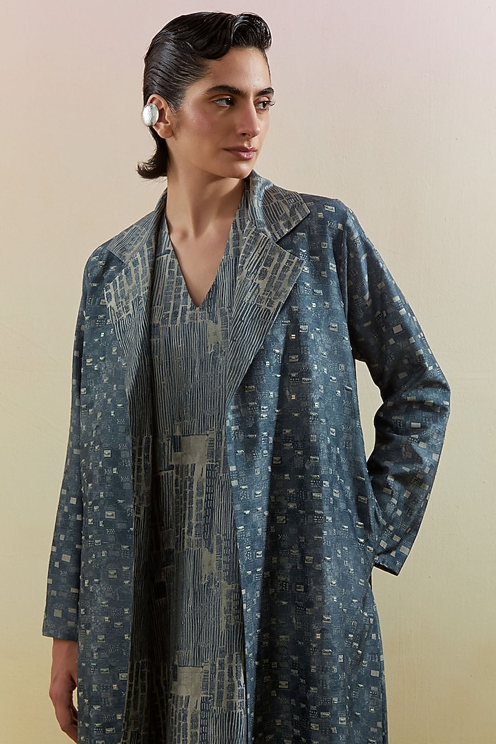 Indigo & Slate Black Dupion Silk Printed A-Line Summer Dress by CLOS at Pernia's Pop Up Shop