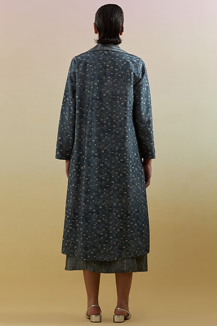 Indigo & Slate Black Dupion Silk Printed & Embellished Jacket Vacation Dress by CLOS at Pernia's Pop Up Shop