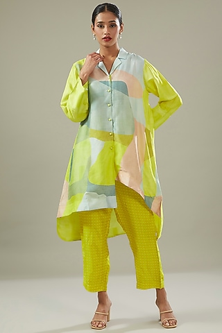 Yellow Dupion Silk Tunic Set by CLOS