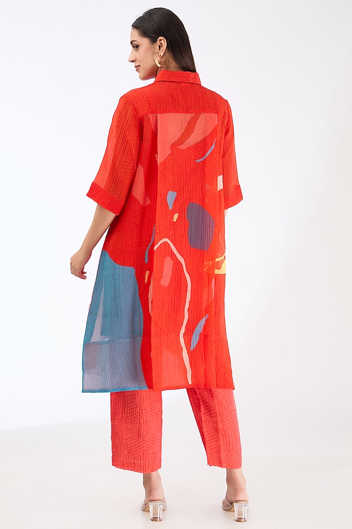 Burning Red Shimmer Cupro Abstract Printed Tunic Set by CLOS at Pernia's Pop Up Shop