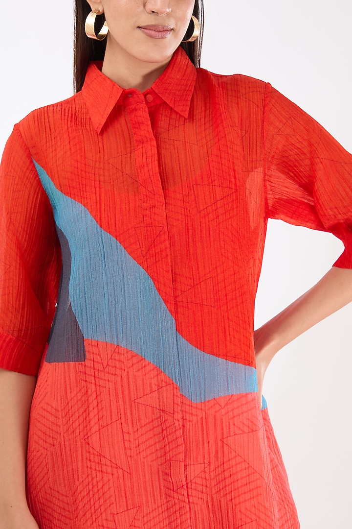 Burning Red Shimmer Cupro Abstract Printed Tunic Set by CLOS at Pernia's Pop Up Shop