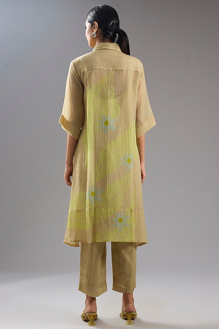 Green Shimmer Cupro Abstract Printed Tunic Kurta Set by CLOS at Pernia's Pop Up Shop