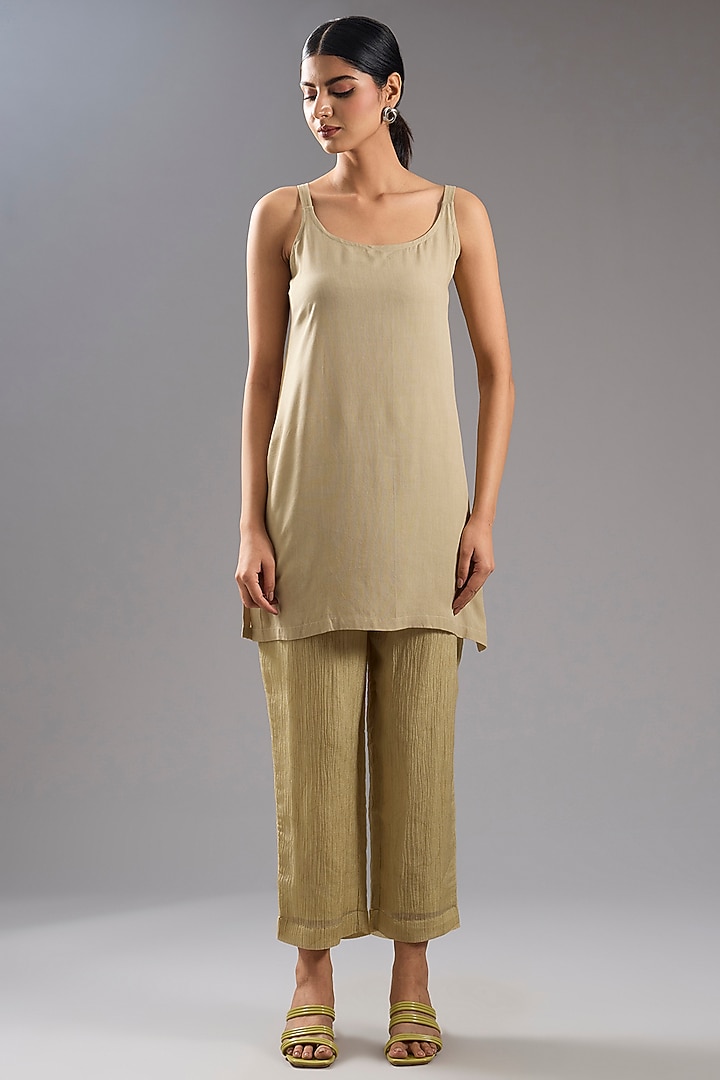 Green Shimmer Cupro Abstract Printed Tunic Kurta Set by CLOS at Pernia's Pop Up Shop