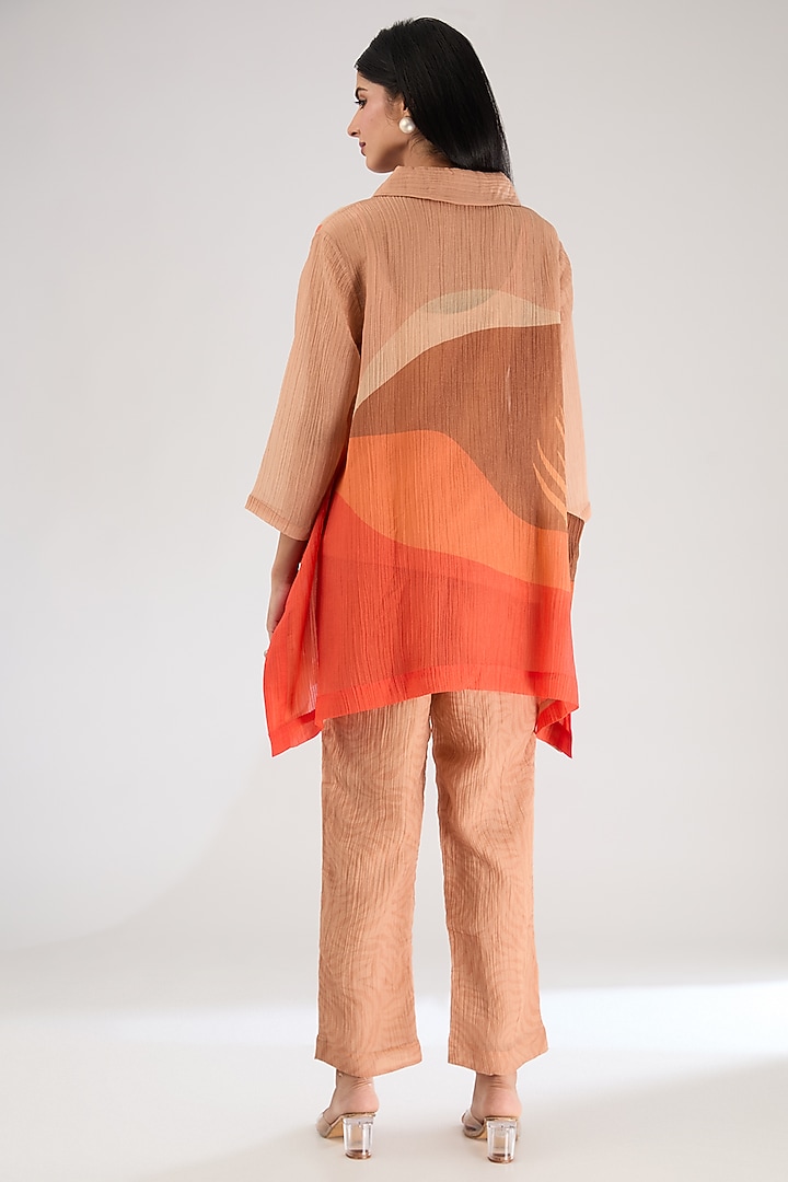 Light Orang Shimmer Cupro Abstract Printed Co-Ord Set by CLOS at Pernia's Pop Up Shop