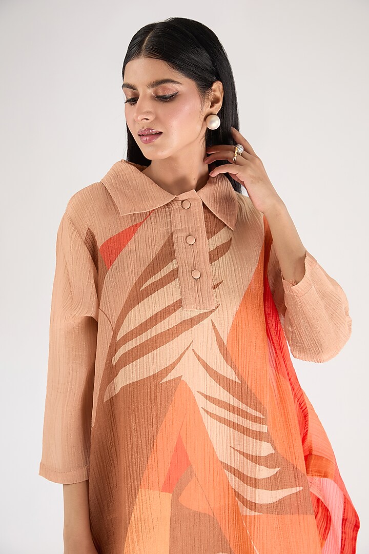 Light Orang Shimmer Cupro Abstract Printed Co-Ord Set by CLOS at Pernia's Pop Up Shop
