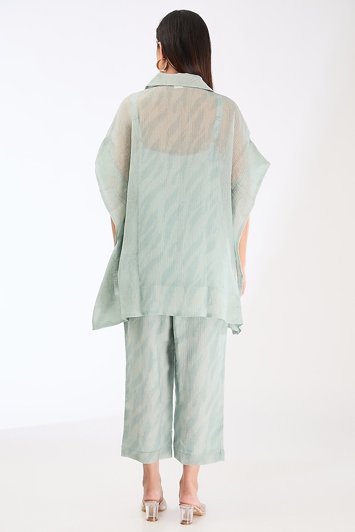 Powder Blue Shimmer Cupro Abstract Printed Co-Ord Set by CLOS at Pernia's Pop Up Shop